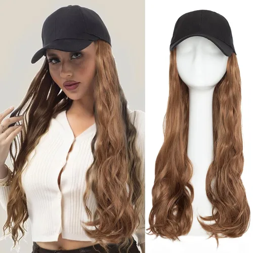 Vista 21 de S-noilite Peluca de gorra de béisbol de 6 pulgadas con peinado Bob y extensiones de cabello, gorra de béisbol recta ajustable para mujer