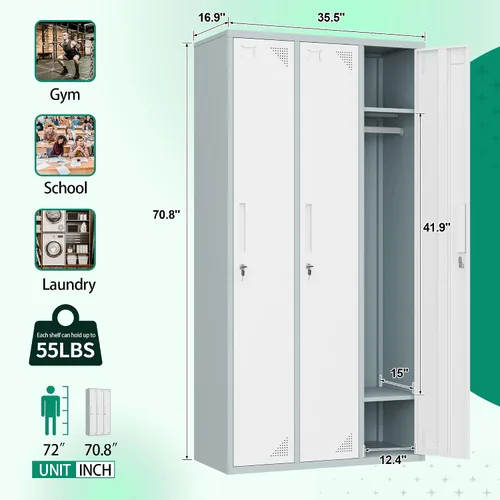 Vista 3 de Letaya Taquillas de metal para empleados, gabinete de almacenamiento de 71 pulgadas con cerradura, armario de almacenamiento de acero para gimnasio