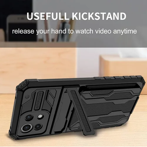 Vista 2 de Funda compatible con Redmi A1, ranura para tarjeta con función atril integrada compatible con Redmi A2 a prueba de golpes, funda protectora 2 en 1