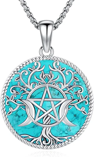 Vista 175 de Collar de pentagrama de plata de ley con triple luna, diosa celta, nudo celta, nudo de brujas, Ankh, sol y luna, Hécate, lilith, Santa Muerte