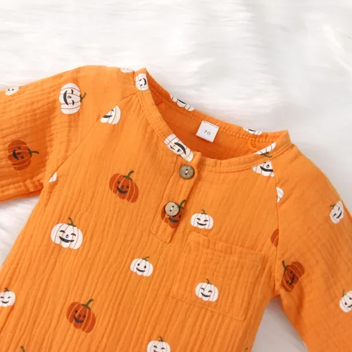 Vista 39 de Disfraz de Halloween para bebé niño y niña, mameluco de manga larga con diseño de calabaza, mameluco para Halloween
