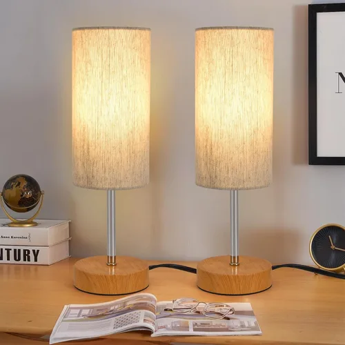 Vista 10 de RISLG Juego de 2 lámparas de mesa para recámara, lámparas de noche para mesita de noche con interruptor de cable, lámparas de escritorio