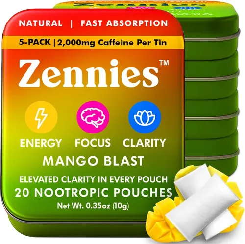 Vista 12 de Zennies - Bolsas nootrópicas de cafeína con Alpha GPC, L-tirosina y L-teanina, melena de león, Cordyceps, Reishi, sin nicotina, sin azúcar ni