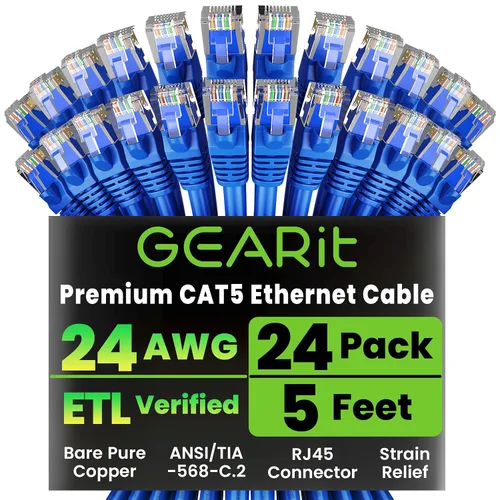 Vista 15 de GEARIT Paquete de 24 cables de conexión Ethernet Cat5e de 1 pie - Cable de red LAN RJ45 sin enganches, color negro