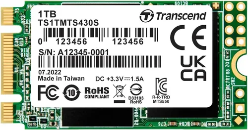 Vista 9 de Transcend SSD SATA III M.2 2242 de 128 GB, llave MTS430S B+M con caché DRAM, hasta 560 MB/s, SSD interno 3D TLC NAND
