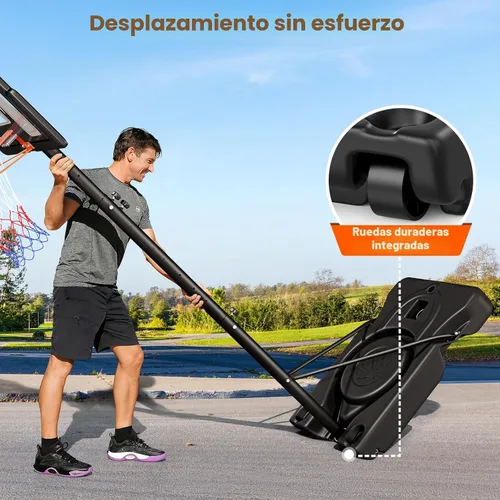 Vista 6 de Yohood Aro de baloncesto para exteriores ajustable de 10 pies, sistema de portería de baloncesto portátil para niños, jóvenes y adultos en patio