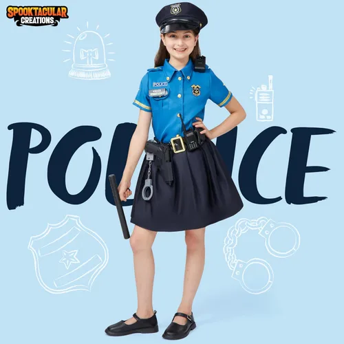 Vista 2 de Spooktacular Creations Halloween Police Officer Costume for Girls, Blue Girl Police costume for Kids Dress Up Parties