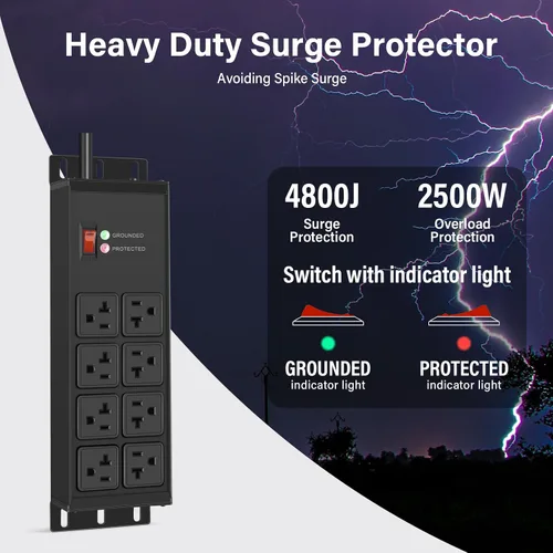 Vista 2 de CCCEI Tira de alimentación magnética resistente con protector de sobretensiones 20Amp, tomas de extensión de alta amplitud de 12 calibre, tira