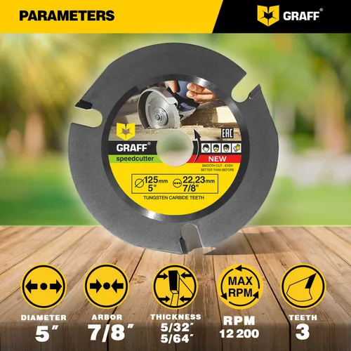 Vista 4 de GRAFF SPEEDCUTTER Disco de tallado de madera de 5 pulgadas para amoladora angular - Hoja de sierra circular para cortar, esculpir y dar
