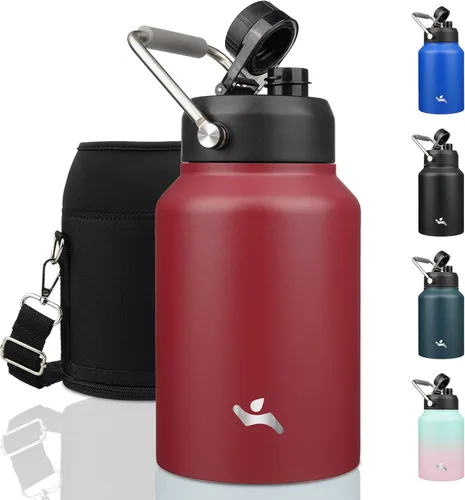 Vista 13 de Konokyo Jarra de medio galón con asa, botella de agua aislada de 64 onzas con bolsa de transporte, botella de metal de acero inoxidable al vacío