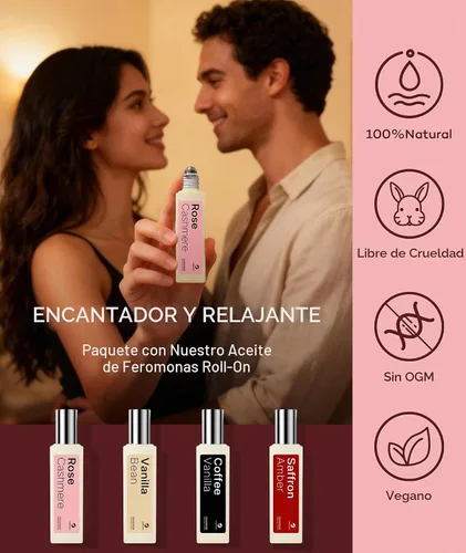 Vista 3 de purefittech Aceite de perfume de feromonas para mujer, fragancia enrollable de cachemira rosa de larga duración, perfume de aceite esencial puro