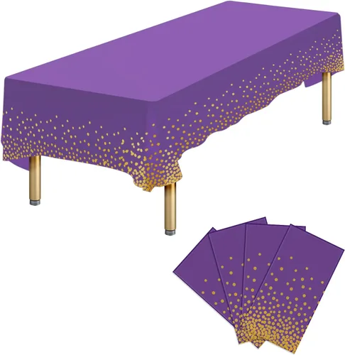 Vista 28 de Paquete de 4 manteles de plástico desechables azules y dorados para mesa rectangular, manteles desechables de 54 x 108 pulgadas, manteles