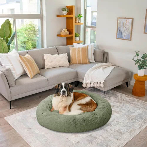 Vista 60 de Best Friends by Sheri - The Original Calming Donut - Cama calmante en forma de dona para perros y gatos - Pelo largo, azul bebé, M, 30 x 30 pulgadas