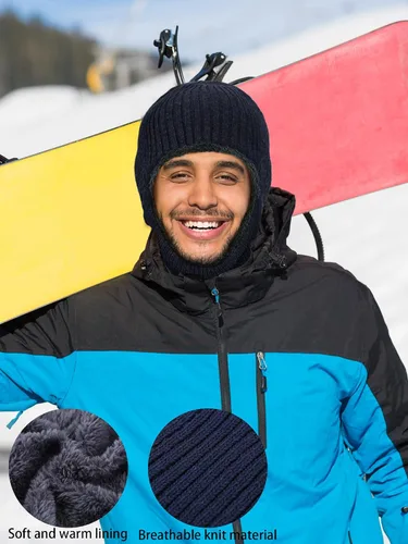 Vista 21 de Pasamontañas de punto calentador resistente al viento sombrero que cubre la cara para hombres mujeres forro polar deportes al aire libre