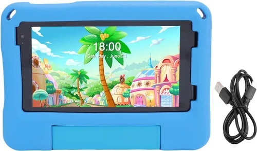 Vista 5 de PUSOKEI Juguetes de tableta de 7 pulgadas, tableta de educación de 2 cámaras frente al software instalado para el hogar (azul)