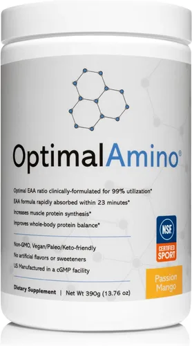 Vista 11 de OptimalAmino® Mejor Bebida de Recuperación Pre/Post Entrenamiento, Suplemento de Aminoácidos Esenciales con 99% de Utilización, Certificado NSF
