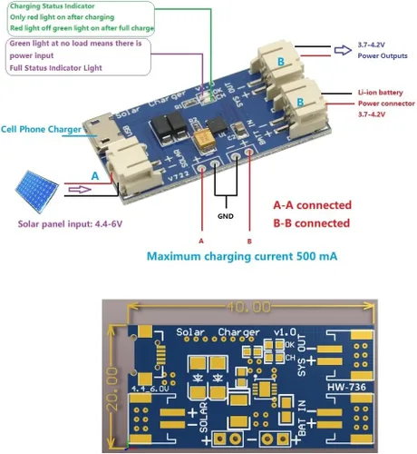 Vista 2 de 3 unids 500 Ma mini cargador solar Lipo Junta CN3065 batería de litio chip de carga DIY módulo de carga al aire libre