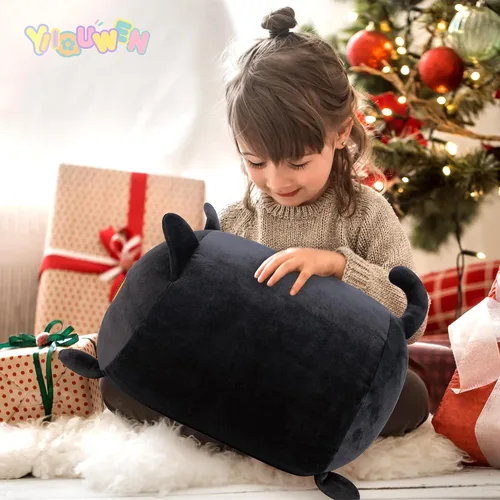 Vista 5 de Gato Negro de Peluche Lindo Gato de Peluche Suave con 4 Almohadas Navideñas, de Acción de Gracias, Cumpleaños para Niñas, Niños, Niños Decoración