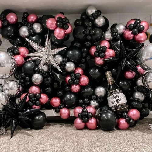 Vista 4 de 50 globos de aluminio negro con forma de cono de estrella grande de 26 pulgadas, globos de Mylar de estrella de explosión negra de 12 puntos 3D