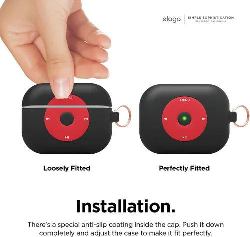 Vista 6 de elago AW6 - Funda compatible con AirPods Pro, diseño de reproductor de música clásica retro con llavero, silicona duradera, diseño clásico