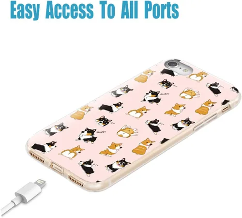 Vista 4 de Funda protectora delgada de goma TPU suave para iPhone SE 2022/2020/8/7/6S/6, funda protectora de goma TPU suave, lindo perro corgi de dibujos Un