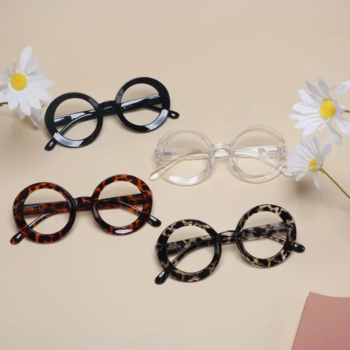 Vista 7 de LUR Gafas de lectura redondas de gran tamaño para mujer, paquete de 4 unidades, marco grande +0.50