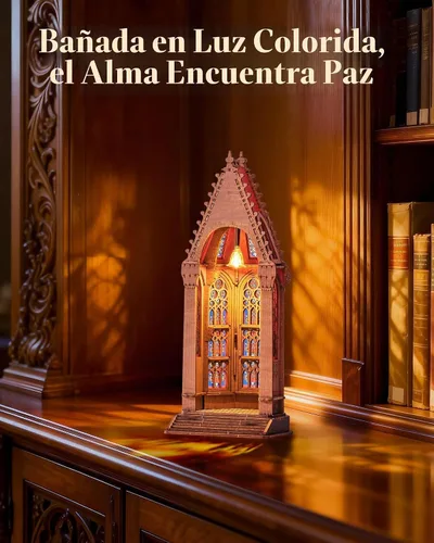 Vista 6 de Rolife Rompecabezas de madera 3D, modelo de arquitectura de catedral de geometría con luces LED, kit de construcción de manualidades para adultos
