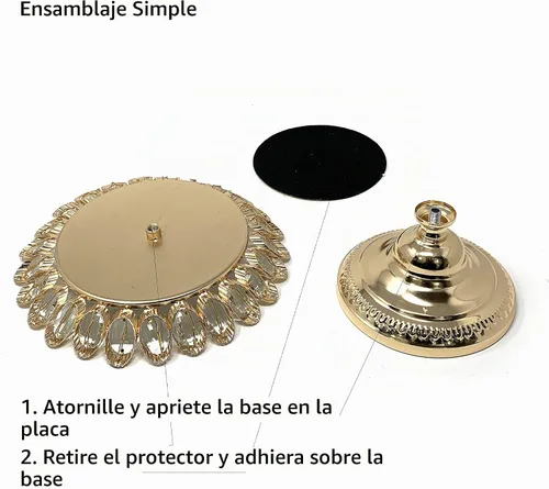 Vista 3 de allgala Juego de 3 piezas de soporte para pasteles de cristal chapado en oro para queso, postres, magdalenas con placa de espejo - Gold