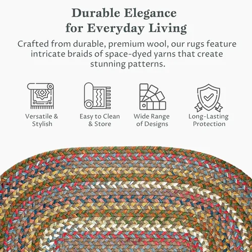 Vista 4 de Rhody Rug Country Jewel CJ35 - Alfombra trenzada ovalada de bronce de 2 x 3 pies, decoración del hogar, alfombra de piso o alfombra de dormitorio