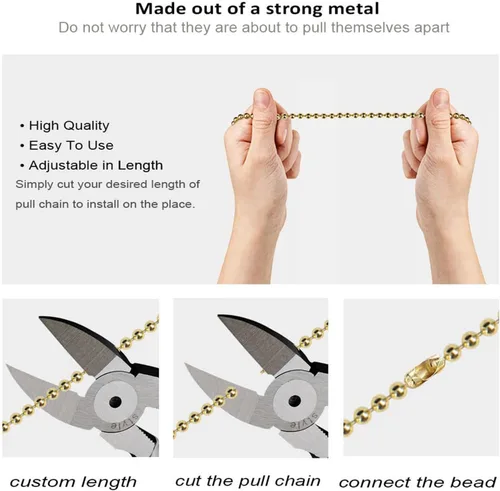 Vista 5 de Cadena de tracción para ventilador de techo, juego de tiradores de ventilador de 13.6 pulgadas con conector, 2 cadenas de bolas con cuentas, latón
