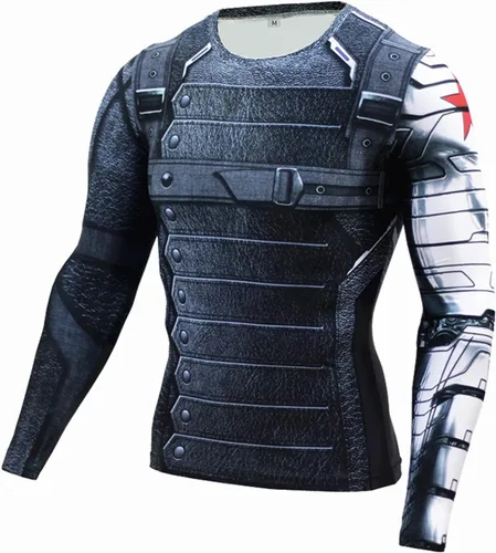 Vista 2 de Camiseta de superhéroe 3D ajustada, de secado rápido, elástica, para deporte o cosplay (manga larga)