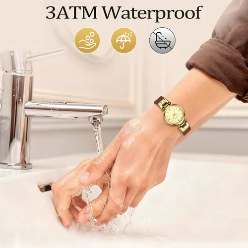 Vista 5 de NN BEN NEVIS Relojes para mujer elegante clásico pequeño reloj de cuero dorado Easy Reader Relojes de pulsera para mujer