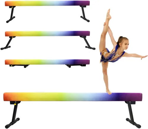 Vista 14 de Viga de equilibrio ultrasimple ajustable y plegable de 6 pies, equipo de gimnasia de suela sintética de piso alto y bajo, sin necesidad de Starlight
