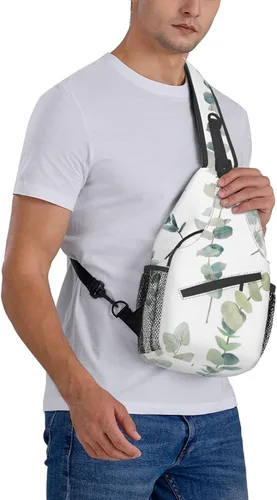 Vista 8 de Mochila tipo bandolera con diseño de ojos malvados, bolsa ligera de hombro cruzado para mujeres y hombres, mochila casual para exteriores, Hojas