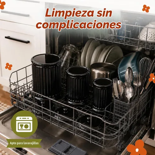 Vista 6 de Omniware Simsbury - Juego de 3 botes de almacenamiento de cocina de gres con tapas selladas con silicona, esmalte libre de plomo y apto