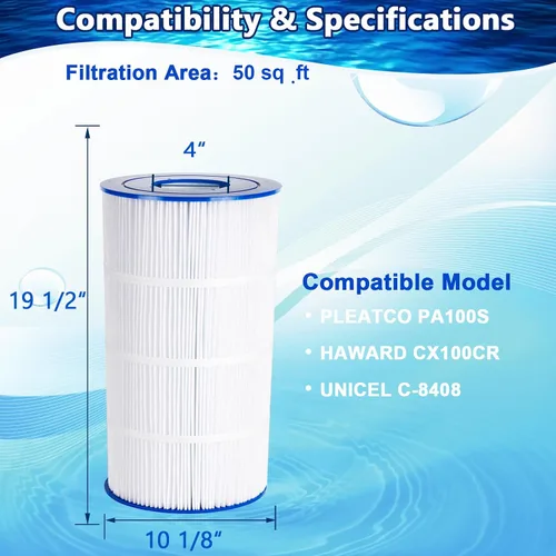 Vista 2 de Filtro de piscina C100S compatible con C100S, Hayward SwimClear C100S, CX100XRE, PA100S, Unicel C-9440, 100 pies cuadrados, filtro de cartucho