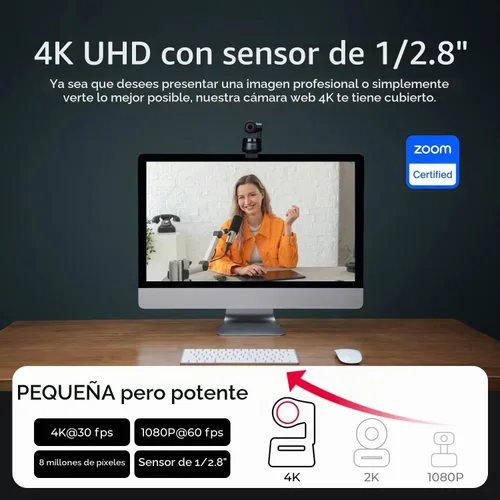 Vista 2 de OBSBOT Tiny PTZ 4K Webcam, seguimiento de IA y enfoque automático, cámara