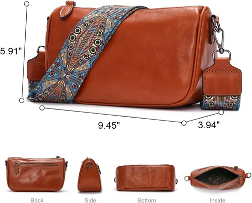 Vista 6 de Bolsos cruzados de cuero para mujer Monederos cruzados de cuero genuino para mujer de moda - Bolsos colgantes de hombro pequeños y correa ancha