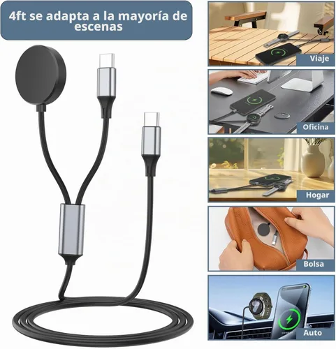 Vista 7 de Clolasa Cable de carga USB C 2 en 1 para Samsung Galaxy Watch 8/8 Classic/7/FE/Ultra/6/6 Classic/5/5 Pro/4/4 classic/3/Active 2/Active y Galaxy