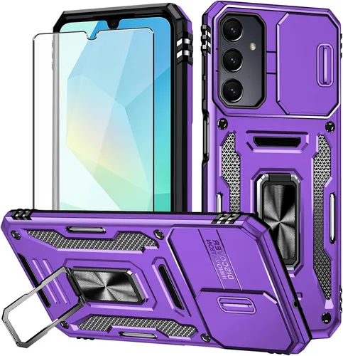 Vista 8 de Para Samsung Galaxy A16 5G Funda con Protector de Pantalla y con Cubierta de Cámara, Soporte Giratório de 360° Grado Militar (Resistente) Protector
