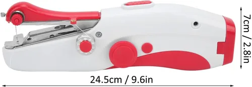Vista 2 de Máquina de coser portátil de mano, máquina de coser a mano, mini máquina de coser eléctrica de doble aguja para hacer manualidades u objetos