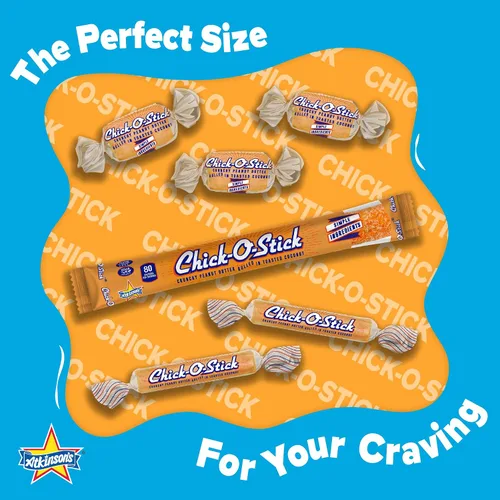 Vista 2 de Chick O Stick Barras de caramelo Paquete de 8 Mantequilla de maní crujiente enrollada en coco tostado Caramelo de mantequilla de maní Barras