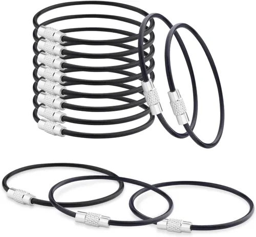 Vista 10 de 100 paquetes de llaveros de cable grandes de 6" con anillo de llavero de metal en masa para etiquetas de equipaje al aire libre (GRUESO: 2MM)