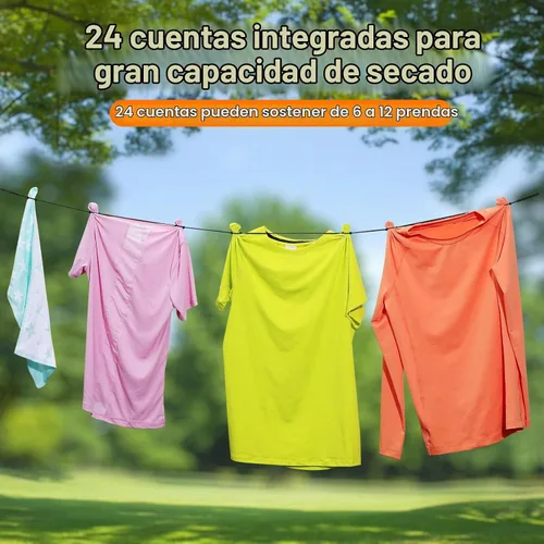 Vista 3 de Tendedero de viaje compacto ligero para camping, 24 cuentas, 11.5 pies