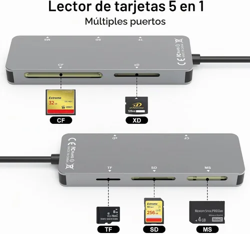 Vista 3 de Adaptador Memory Stick Pro Duo - Lector de tarjetas 5 en 1 SD/TF/MS/CF/XD para PC/Android/Dispositivo Lightning, Lector de Tarjetas de Memoria Multi