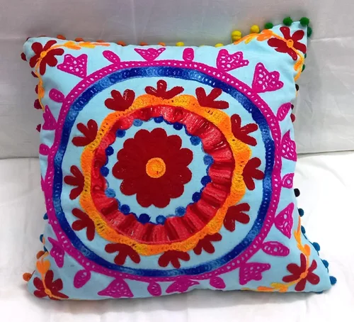 Vista 2 de INDACORIFY Fundas de cojín bordadas de 16 x 16 pulgadas, funda de almohada decorativa, cojines indios con pompones para exteriores, fundas