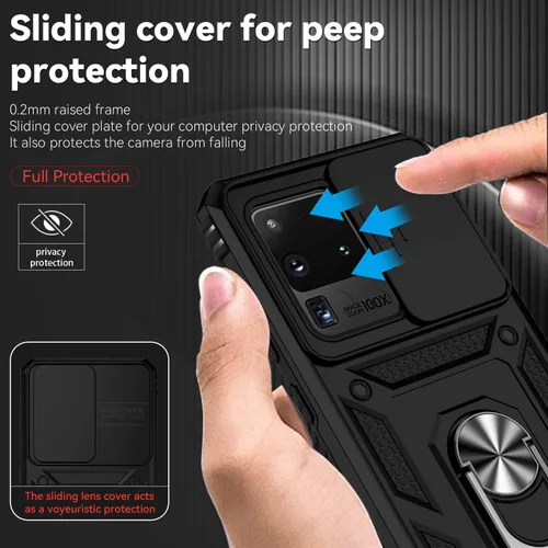 Vista 4 de Funda para Samsung Galaxy S20 Ultra con cubierta para lente de cámara, protector de pantalla HD, resistente a caídas de grado militar, soporte