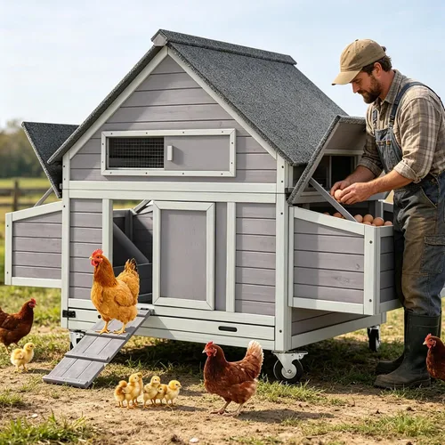 Vista 10 de GUTINNEEN Puerta automática de gallinero con energía solar, abridor de puerta de pollo automático para Chicken House Duck Run (negro)