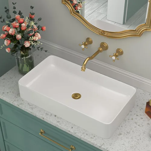 Vista 22 de Fregadero redondo de cerámica blanca de 13 pulgadas con forma ovalada de porcelana sobre mostrador, fregadero de arte moderno Beslend 13 Inch