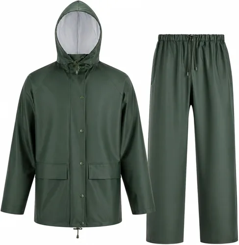 Vista 9 de Rain Suit For Men & Women Waterproof Heavy Duty Rain Gear Reflective Jacket for Fishing Outdoor Work Raincoats Negro